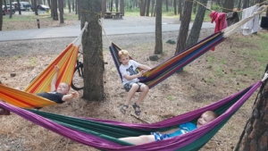 Hammocks in the campsite, family camping