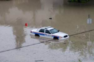 police car in the flood of Calgary