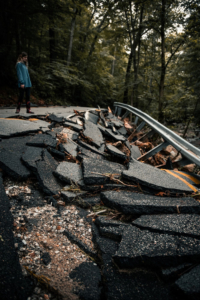 road falling apart after a natural disaster