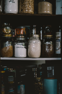 food storage items sealed in the pantry