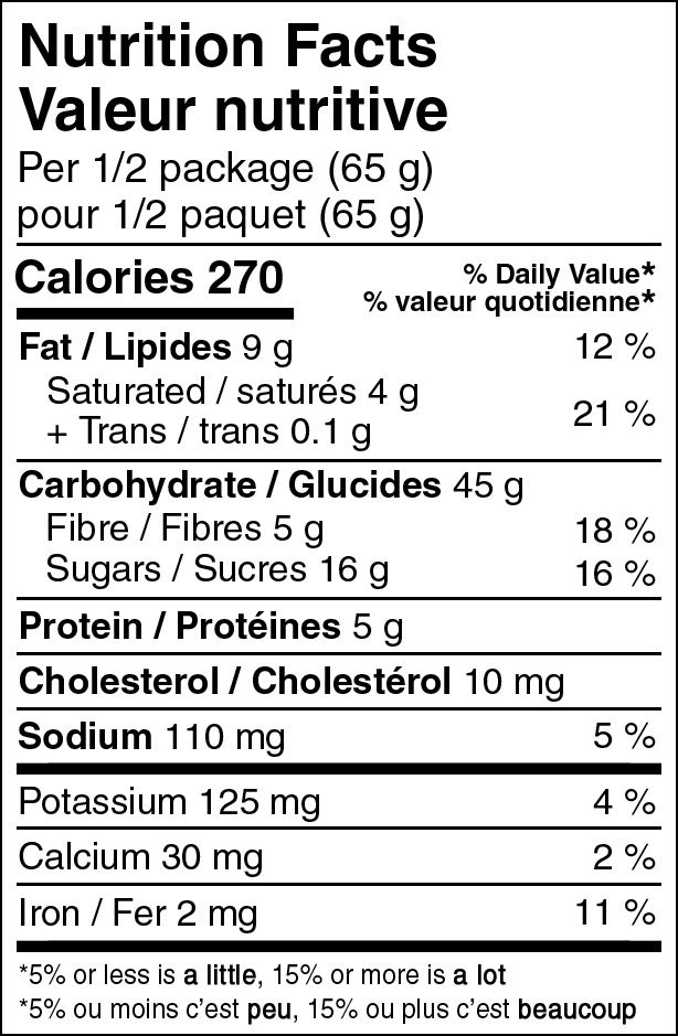 Blueberry Peach Crisp  Backpackers Pantry Canada Nutritional Label