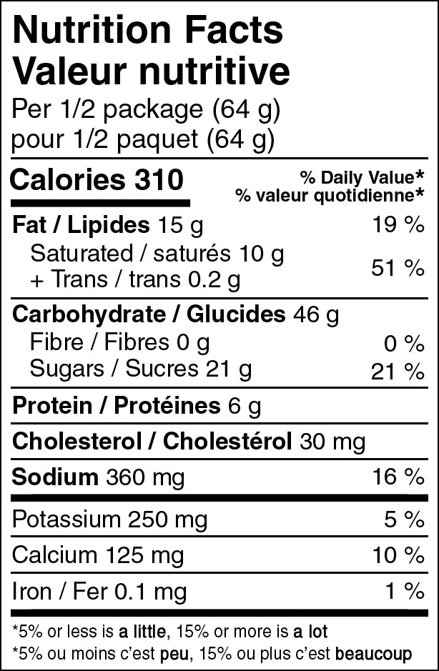 Creme Brulee Backpackers Pantry Canada Nutritional Label
