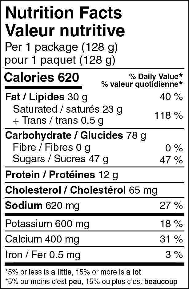 Creme Brulee  Backpackers Pantry Canada Nutritional Label
