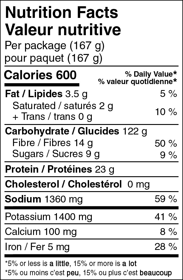 Backpackers Pantry Cuban Coconut Rice and Black Beans Nutritional Fact Table