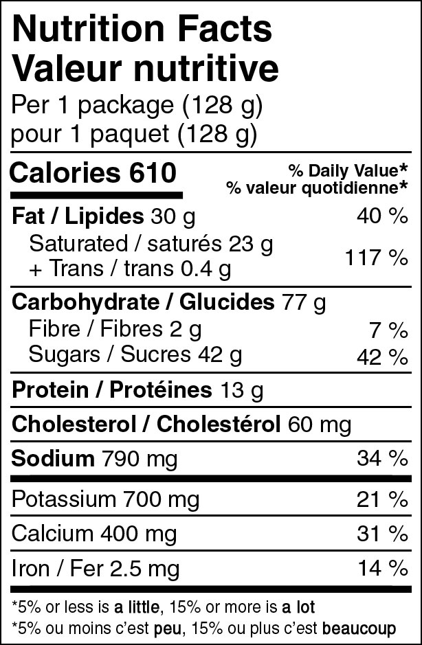 Backpackers Pantry Dark Chocolate Cheesecake Nutritional Fact Table