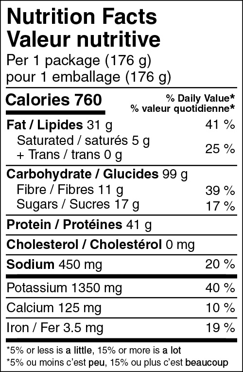 Pad Thai Backpackers Pantry Canada Nutritional Label