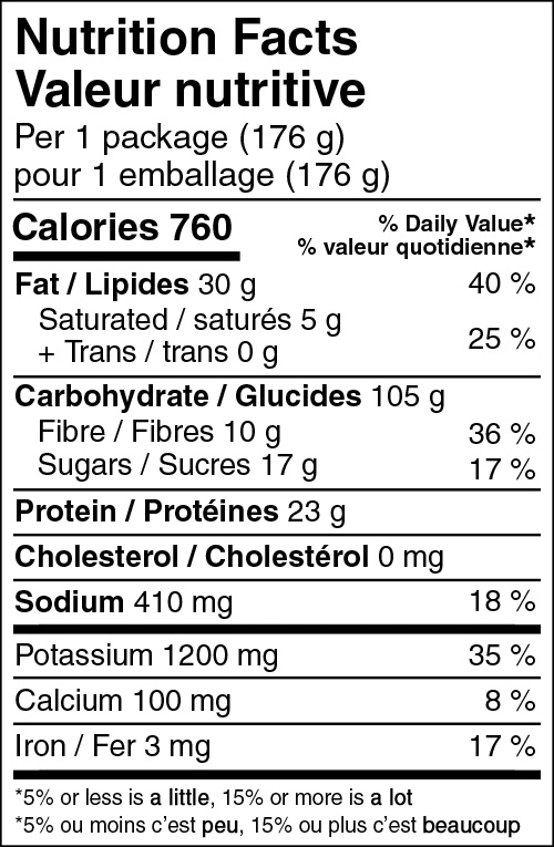 Pad Thai Backpackers Pantry Canada Nutritional Label