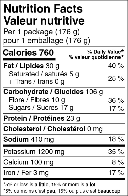 Pad Thai Backpackers Pantry Canada Nutritional Label