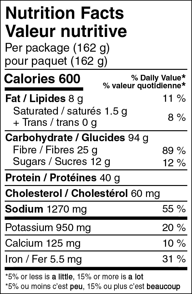 Backpackers Pantry Santa Fe Style Rice & Beans with Chicken Nutritional Fact Table