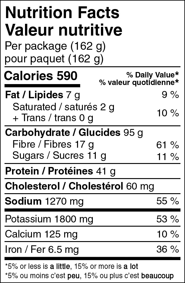 Backpackers Pantry Santa Fe Style Rice & Beans with Chicken Nutritional Fact Table