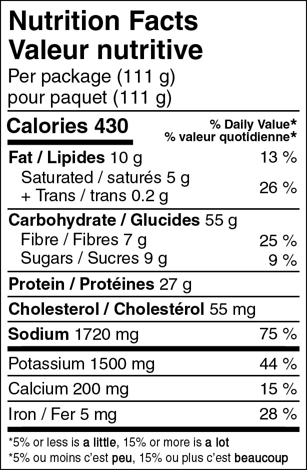 Backpackers Pantry Shepherd's Potato Stew with Beef Nutritional Fact Table