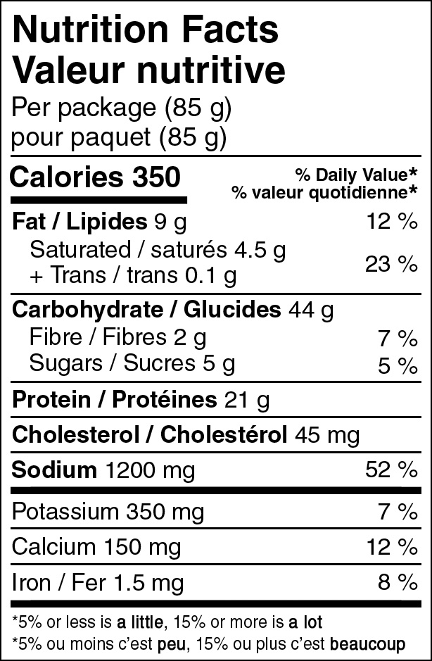 Backpackers Pantry Stroganoff Sauce, Egg Noodles, Beef & Mushrooms Nutritional Fact Table