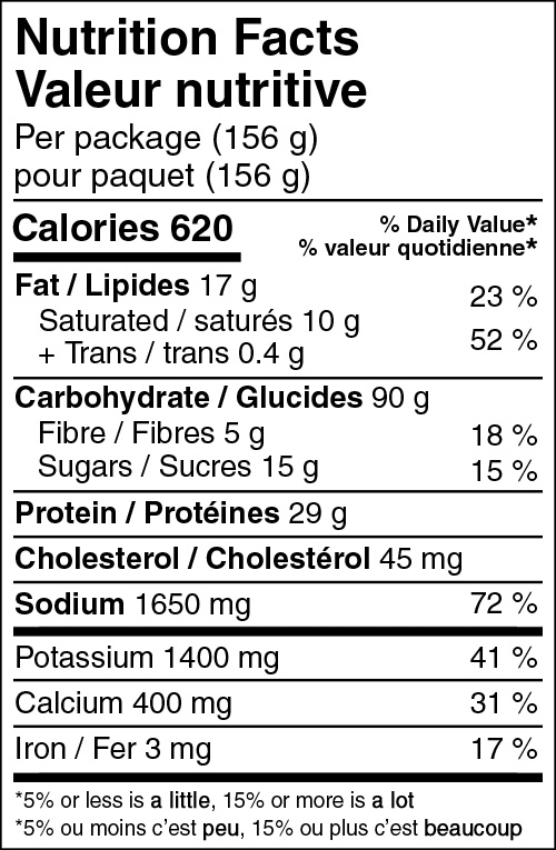 Vegetable Lasagna Backpackers Pantry Canada Nutritional Label