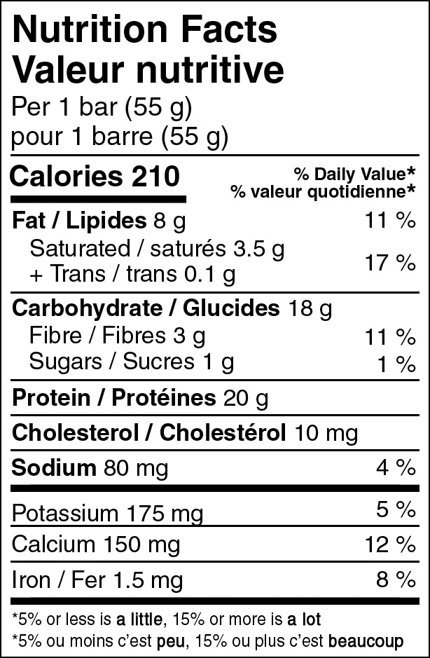 Barebells Caramel Cashew Protein Bar Nutritional Fact Table