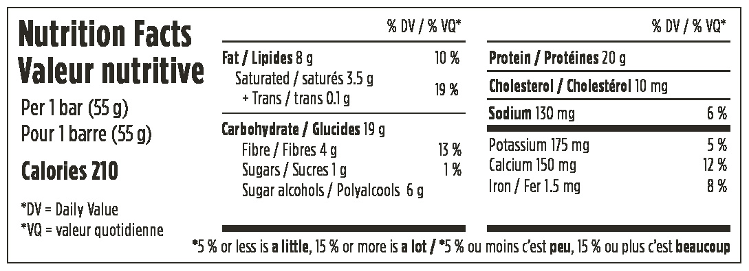 Barebells Chocolate Dough Protein Bar Nutritional Fact Table