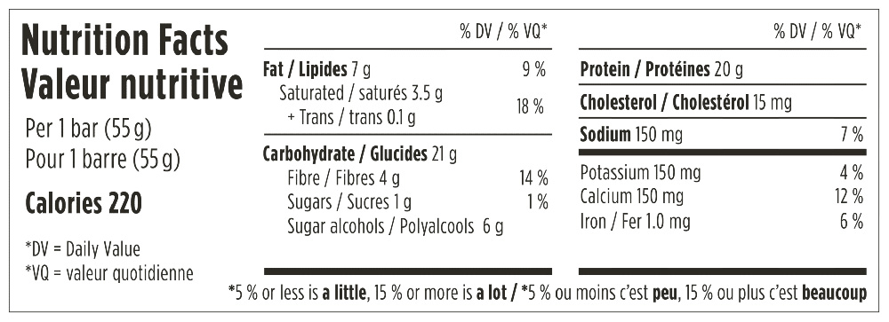 Barebells Cookies and Caramel Protein Bar Nutritional Fact Table
