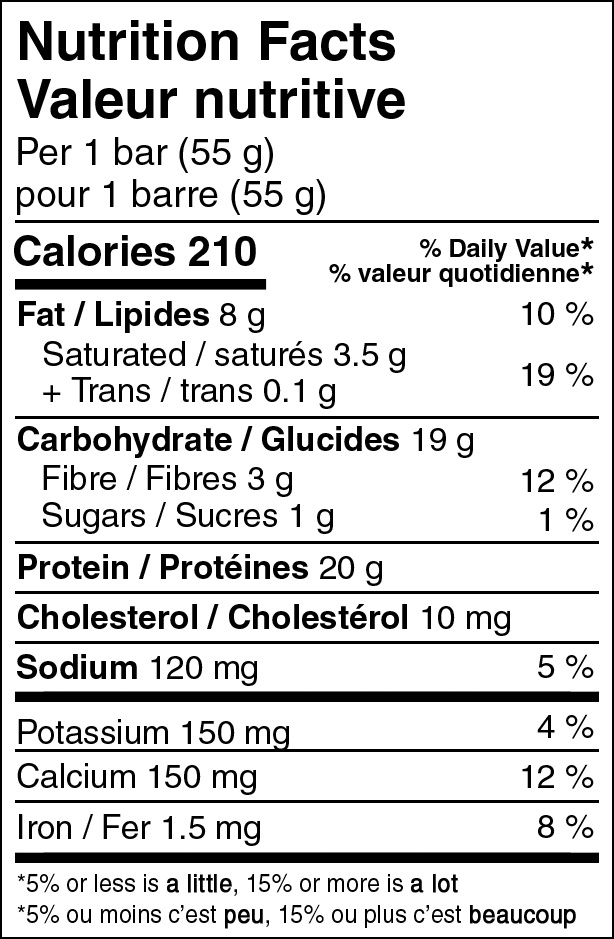 Barebells Creamy Crisp Protein Bar Nutritional Fact Table