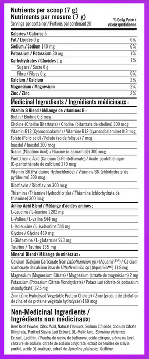 BioSteel Grape Nutritional Fact Table