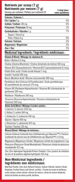 BioSteel Mixed Berry Nutritional Fact Table