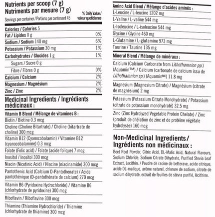 BioSteel Pink Lemonade Nutritional Fact Table