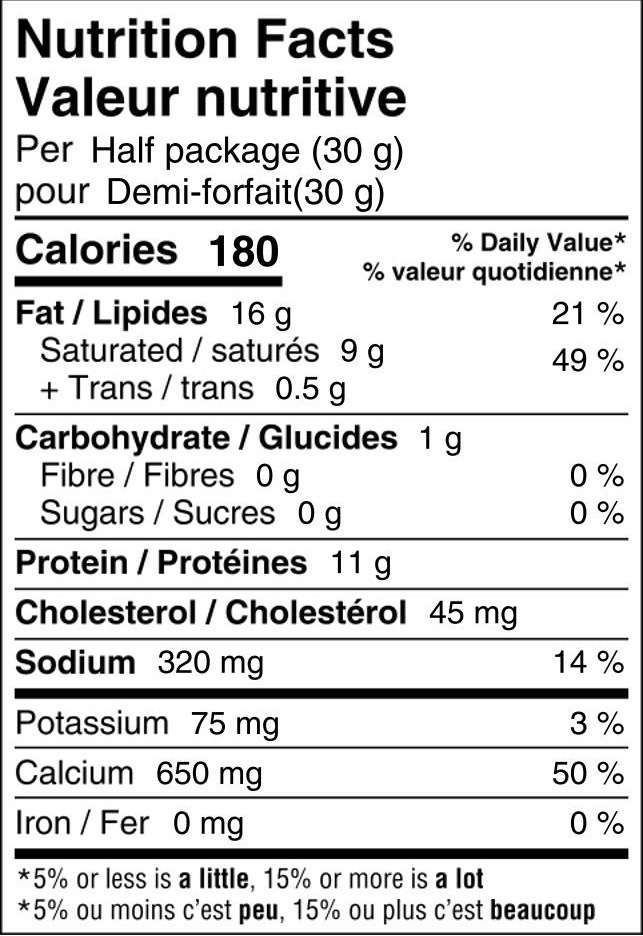  Enercheez Cheddar with Garlic Nutrition Fact Table