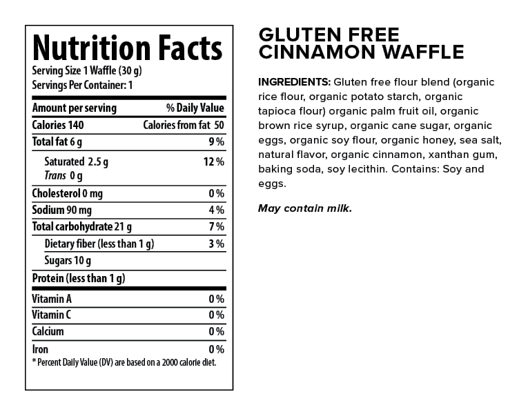 Honey Stinger Gluten Free Organic Waffle Cinnamon Nutritional Fact Table