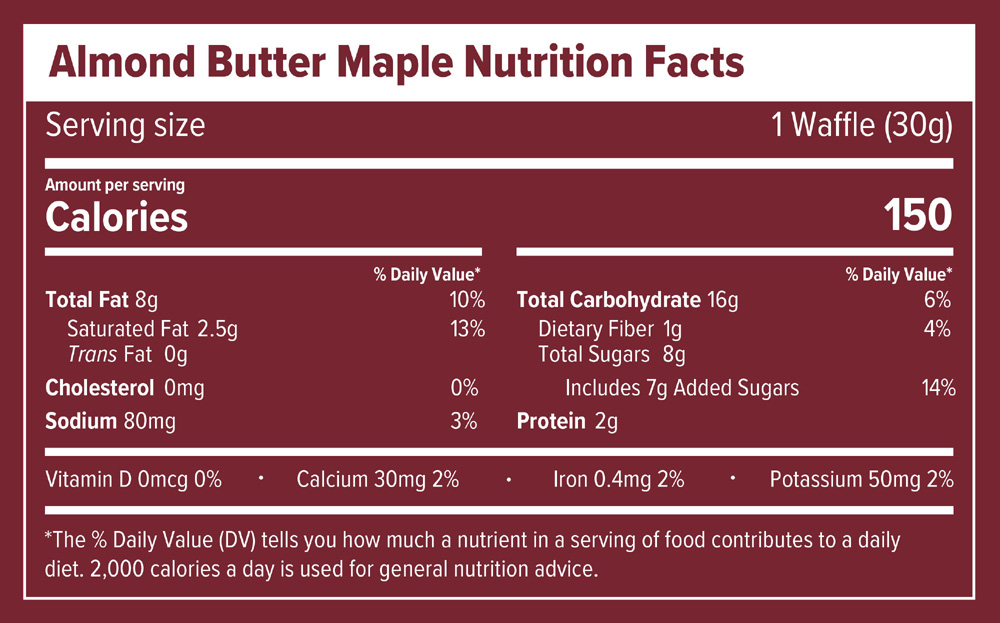 Honey Stinger Gluten Free Organic Waffle Almond Butter Maple Nutritional Fact Table