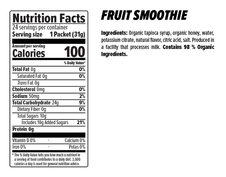 Honey Stinger Organic Energy Gel Fruit Smoothie Nutritional Fact Table