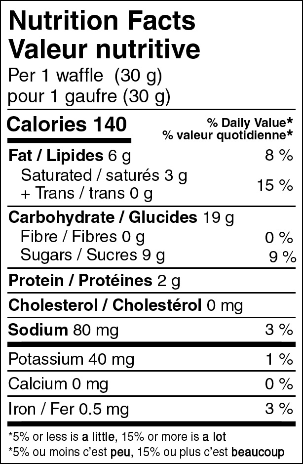 Honey Stinger Organic Waffle Honey Nutritional Fact Table