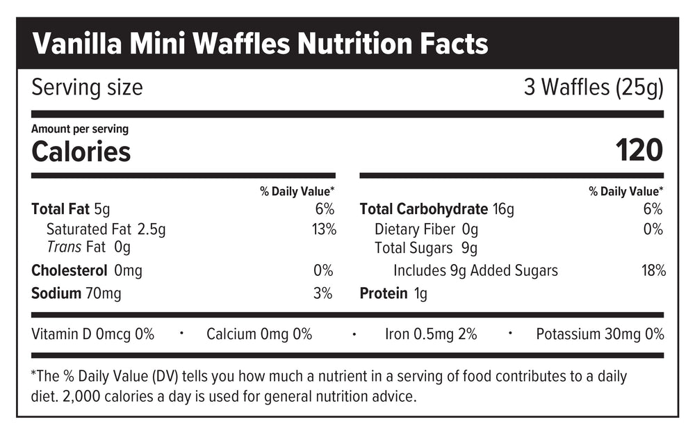 Honey Stinger Mini Waffles Vanilla Nutritional Fact Table
