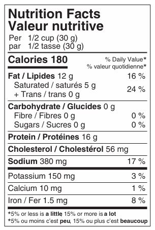 Freeze Dried Hamburger Meat Canada Nutritional Label