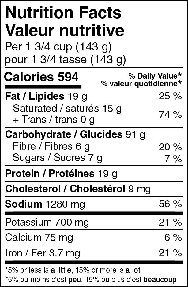 Stroganoff Style Pasta Nutritional Label