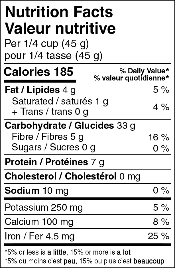 In Case Of Organic Amaranth Nutritional label