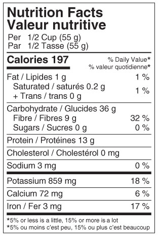 Instant Black Beans Nutritional Label