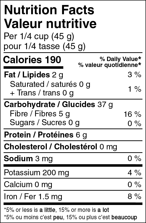 In Case Of Organic Millet Nutritional label