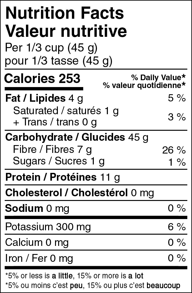 In Case Of Organic Quick Oats Nutritional label