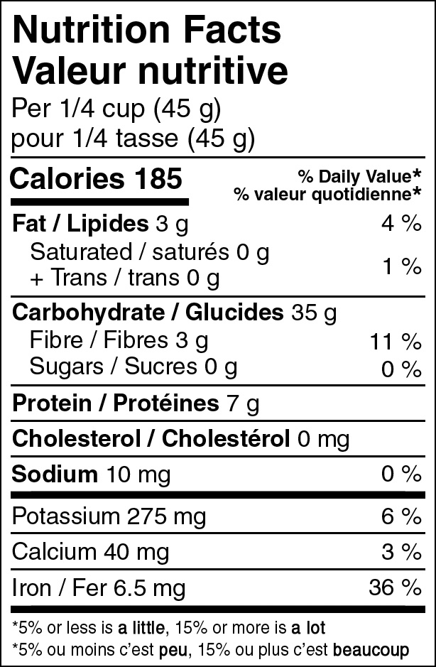 In Case Of Organic Quinoa Nutritional label