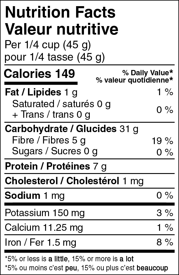 In Case Of Organic Red Hard Wheat Nutritional label