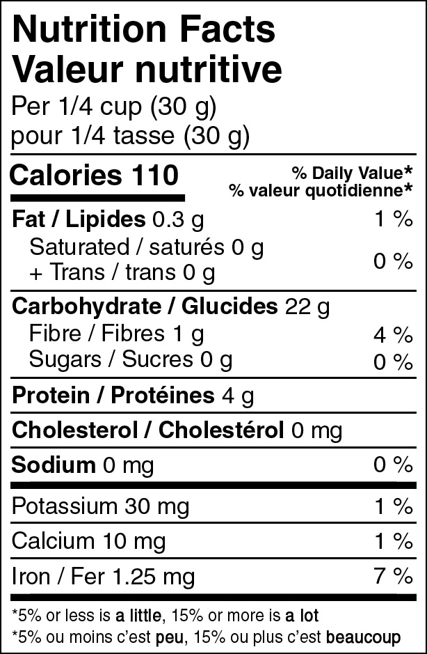 In Case Of White Flour Nutritional label