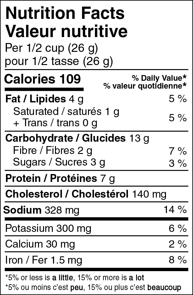 Nutristore Breakfast Skillet Nutritional label