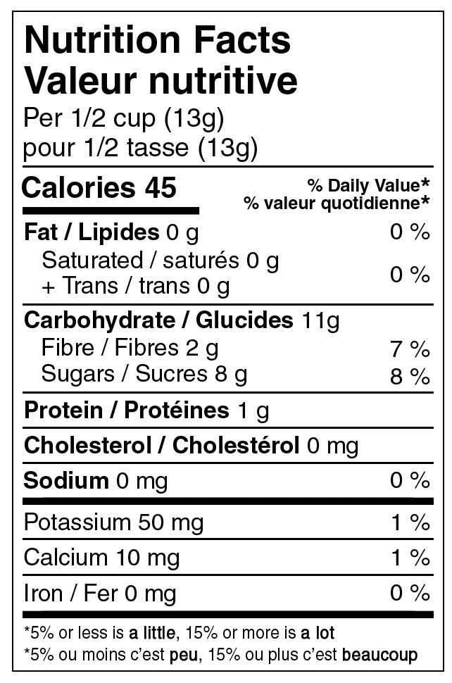 Nutristore Freeze Dried Blueberries Nutritional label