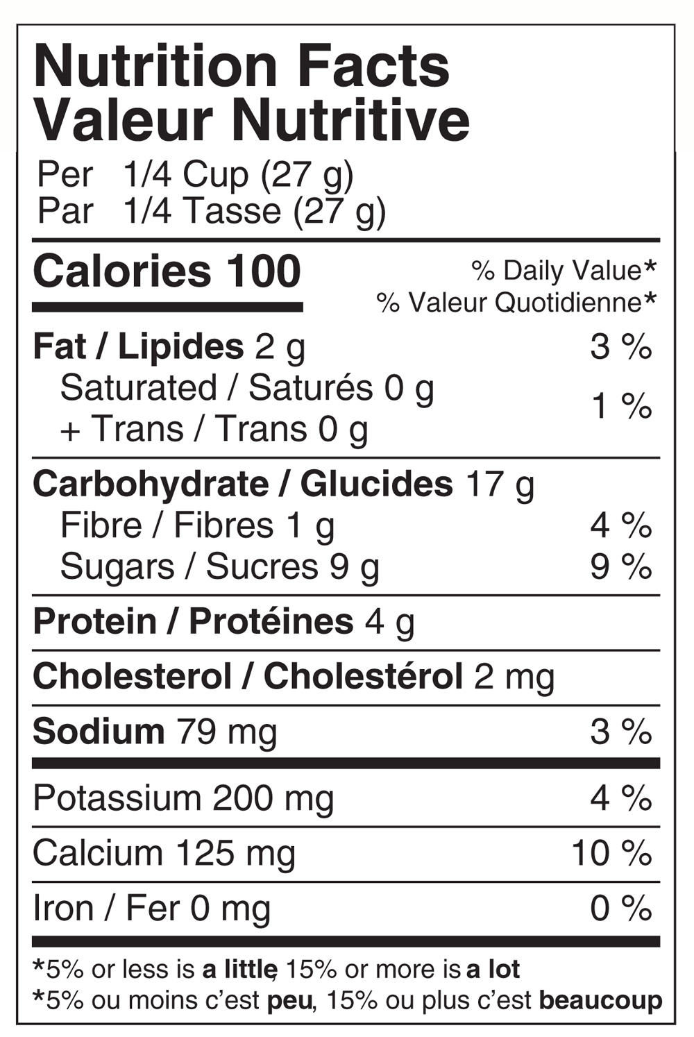 Nutristore Blueberry Granola Nutritional label