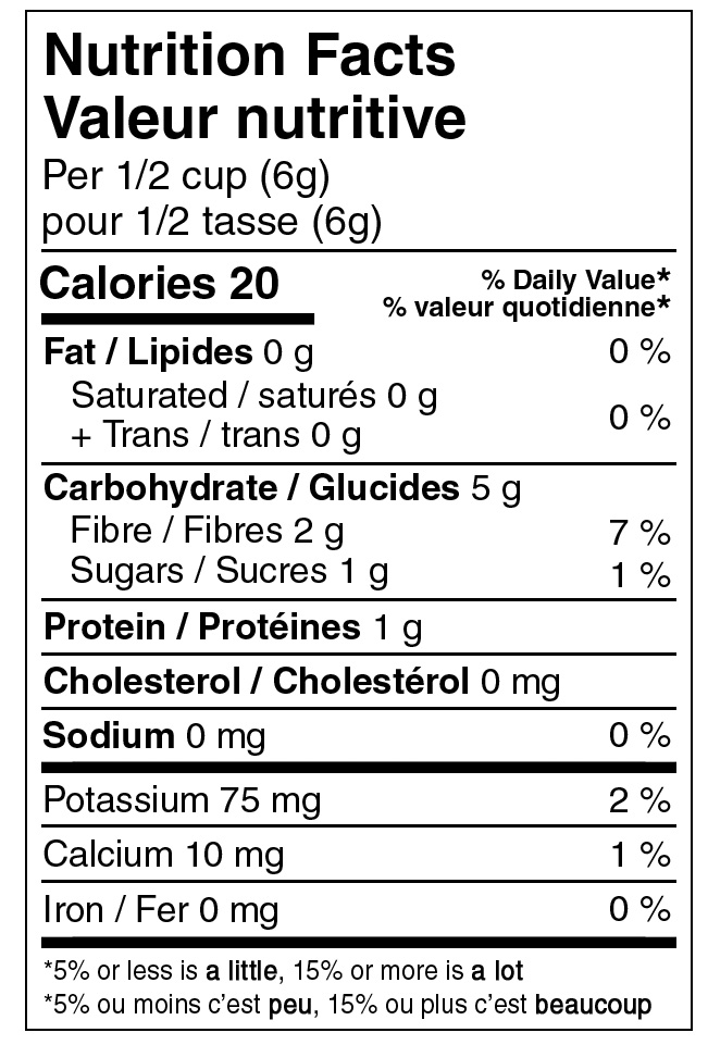 Butternut Squash Nutritional Label
