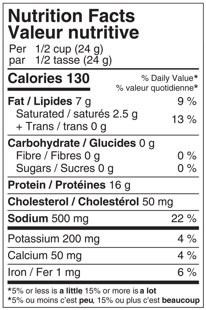 Freeze Dried Diced Beef Meat Canada Nutritional Label
