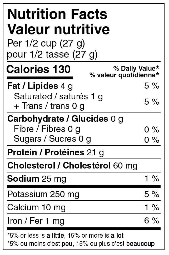 Freeze Dried Chicken Meat Canada Nutritional Label