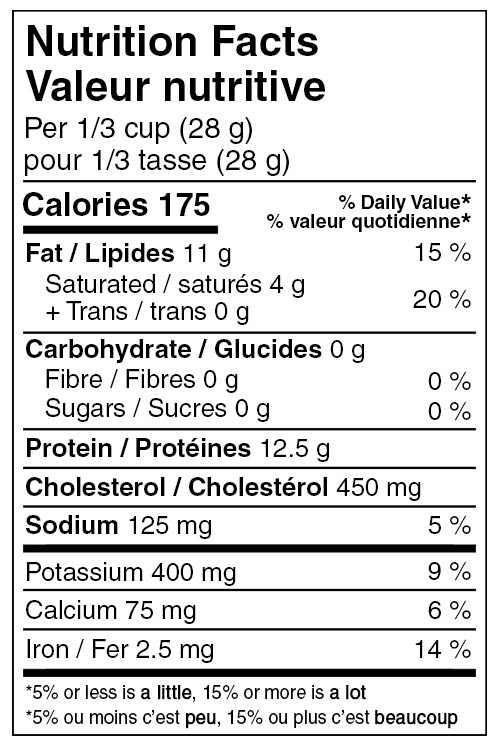 Nutristore Whole  Egg Crystals Nutritional Label