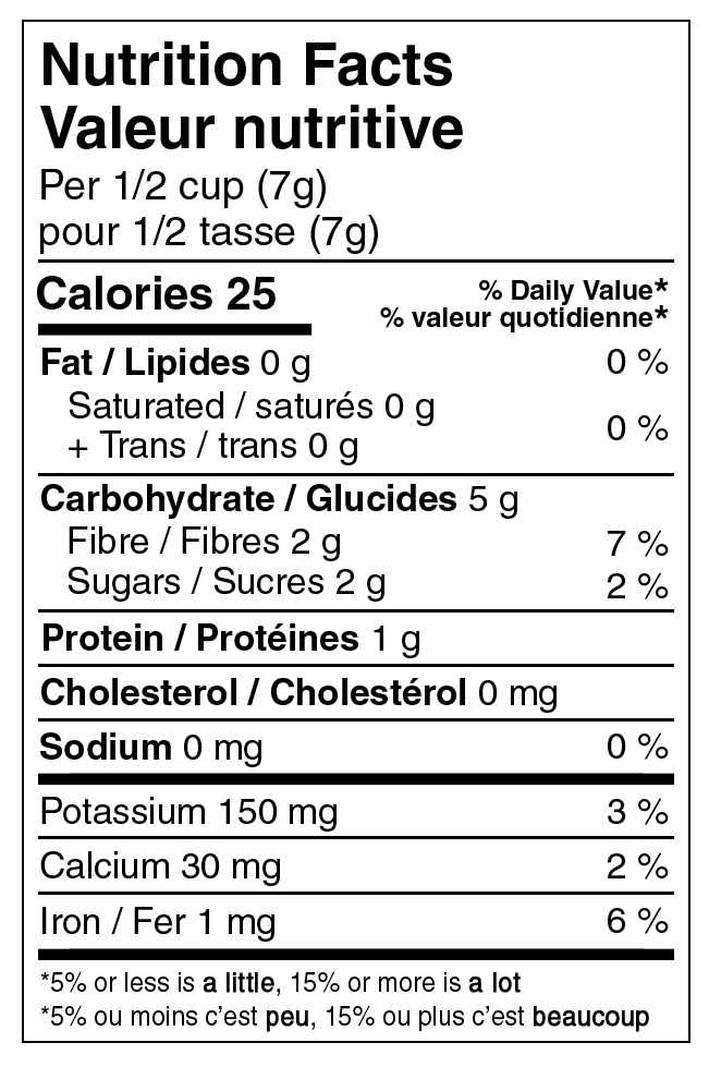 Green Beans Nutritional Label