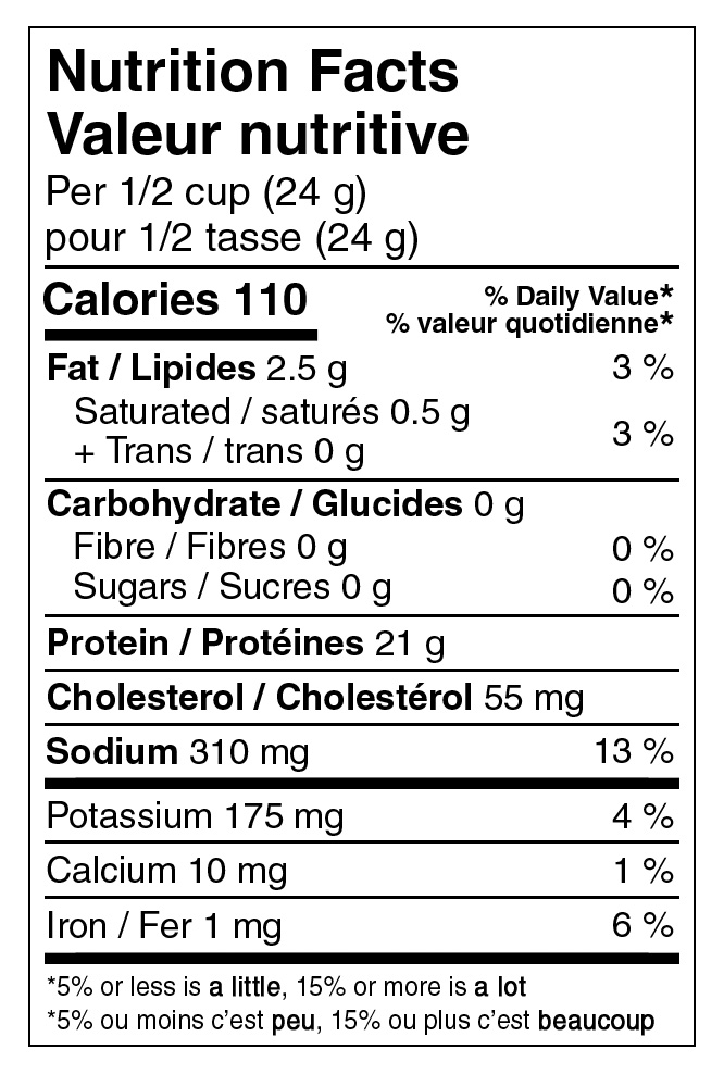 Freeze Dried Grilled Chicken Meat Canada Nutritional Label