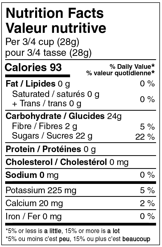 Nutristore Freeze Dried Mango Nutritional label