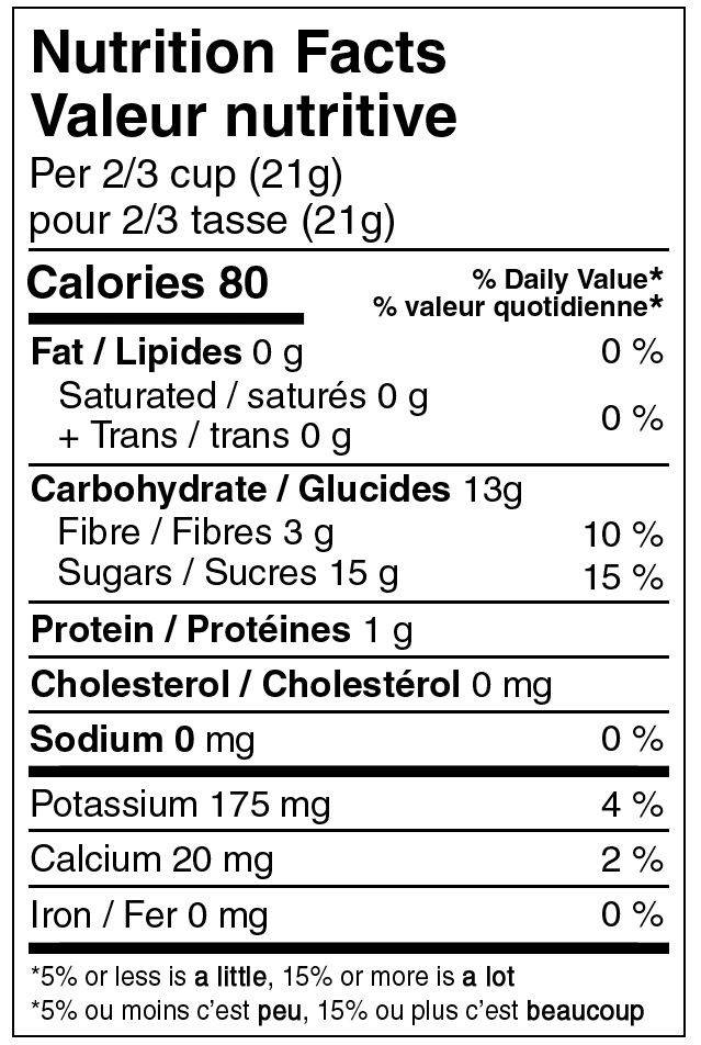 Nutristore Freeze Dried Pineapple Nutritional label